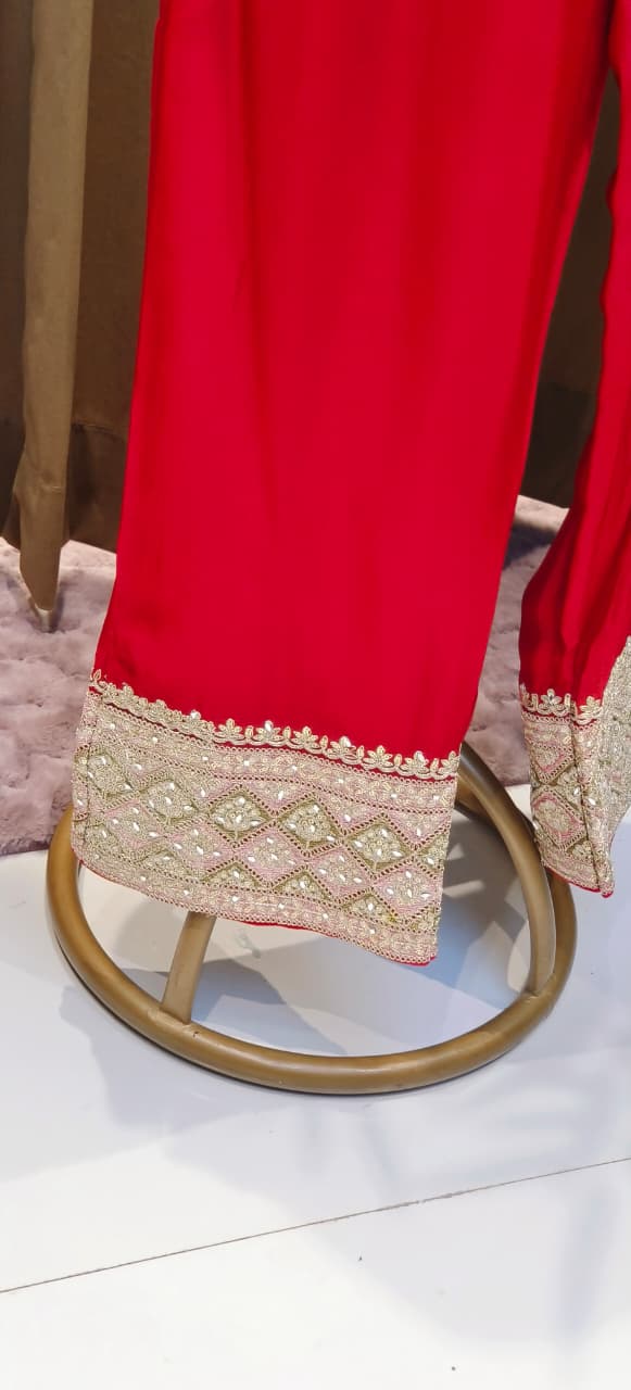 Zarbaft Regal Royal Zari Embroidered Pearl Tasseled Anarkali Full Suit Set With Heavily Worked Dupatta & Loose Bottom- 12450