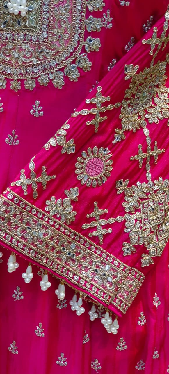 Zarbaft Regal Royal Zari Embroidered Pearl Tasseled Anarkali Full Suit Set With Heavily Worked Dupatta & Loose Bottom- 12450