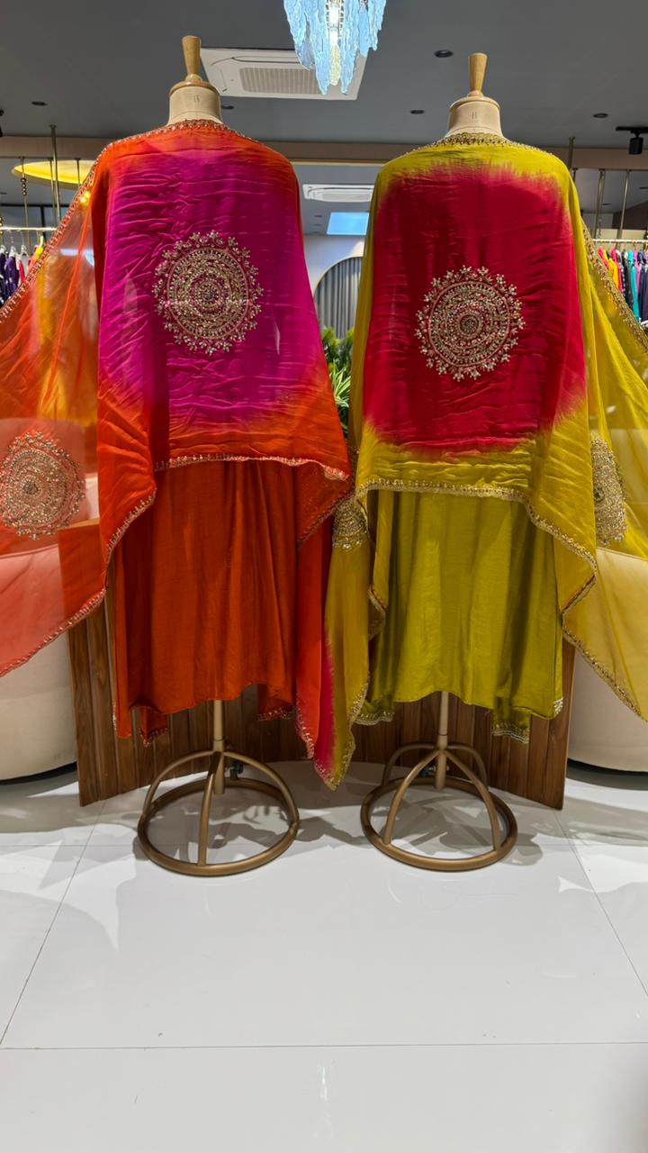 Grand Front Work A-Line Full Suit Set With Heavily Work Dual-Tone Dupatta In Dola Silk Fabric- 12791, 12792