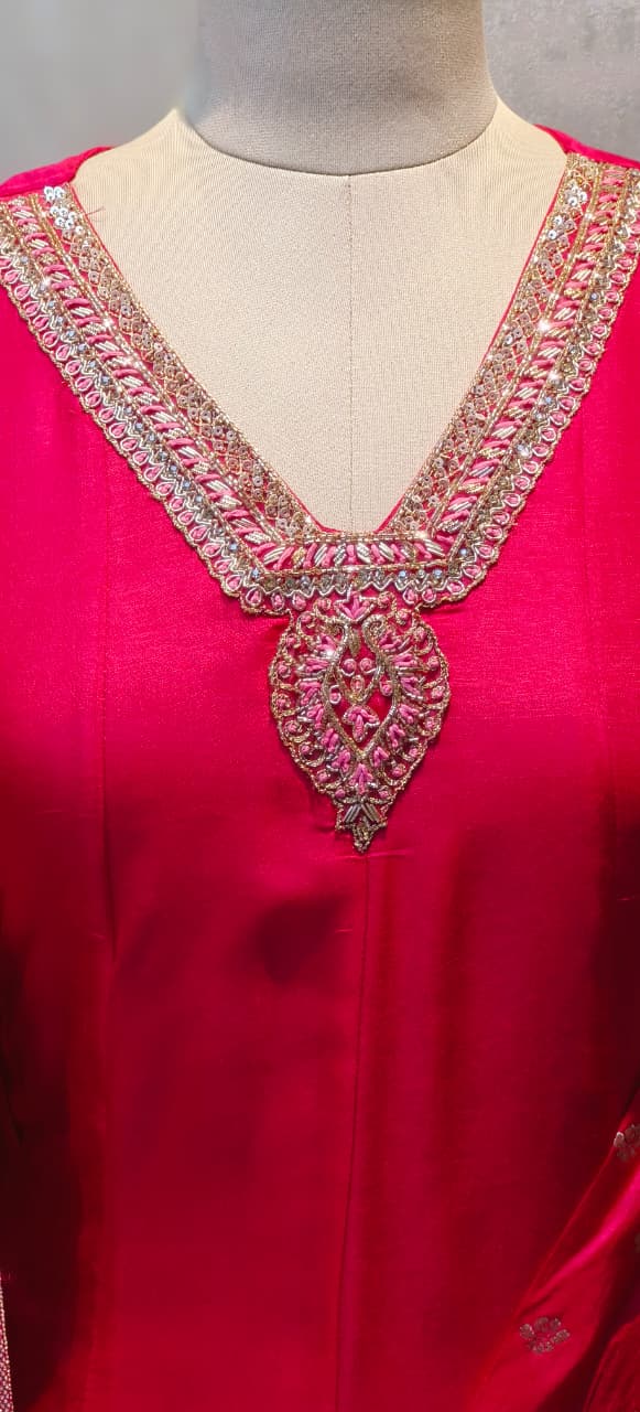 V-Neck Line Minimal Hand Work Banarasi Touch Panel Vibrant Anarkali Full Suit Set With Dupatta In Dola Silk Fabric- 12830, 12831, 12832