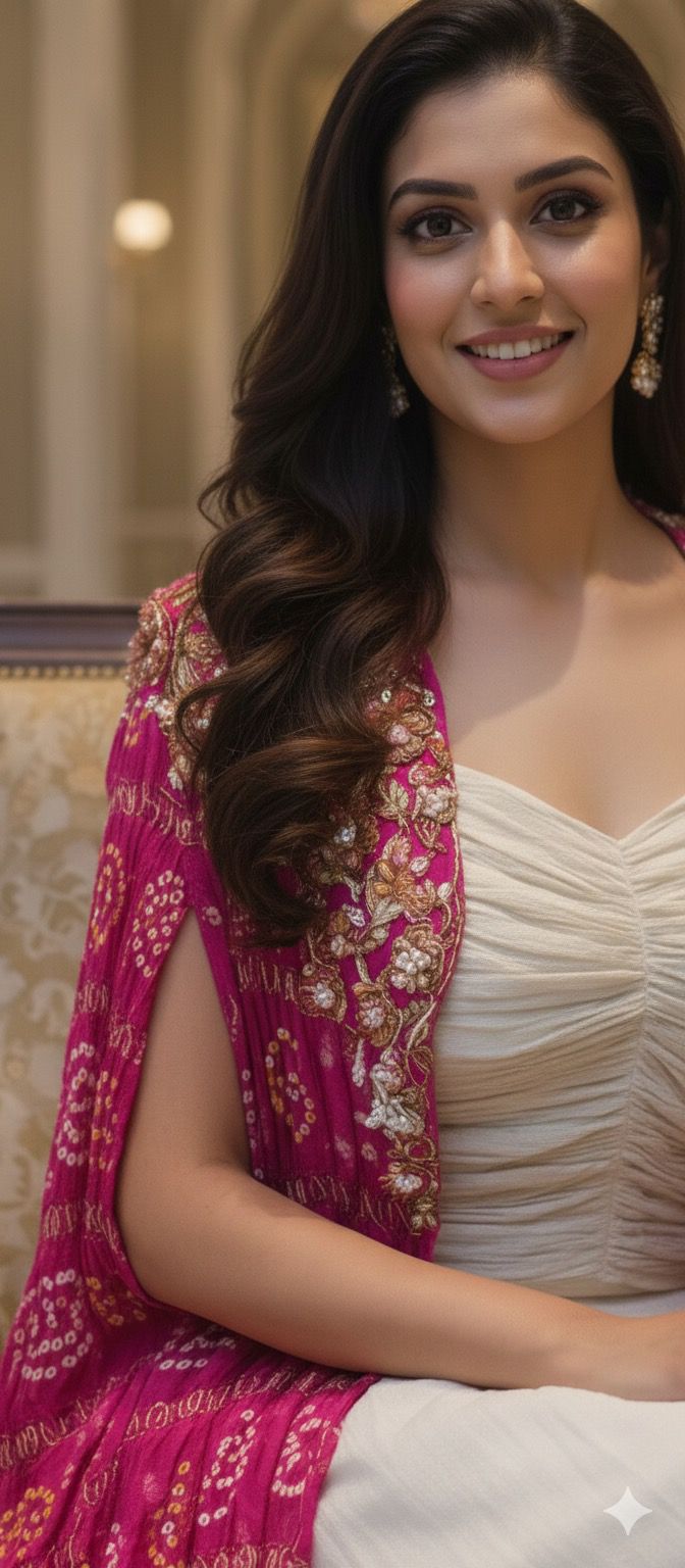 Bandhej Glance Handworked Cape With Plated Crop Top & Plain Skirt- 12685