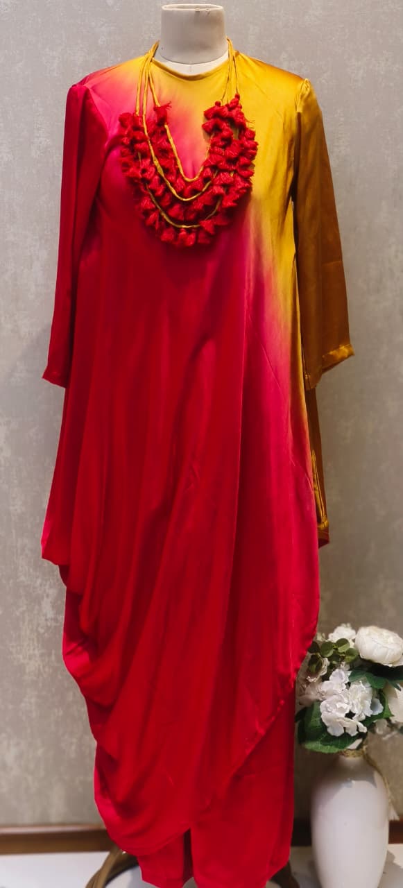 Modal Satin Very Stylish Drape Look Dual-Tone Festive Fusion Indo-Western Wear With Separate Neck Piece- 12842, 12841