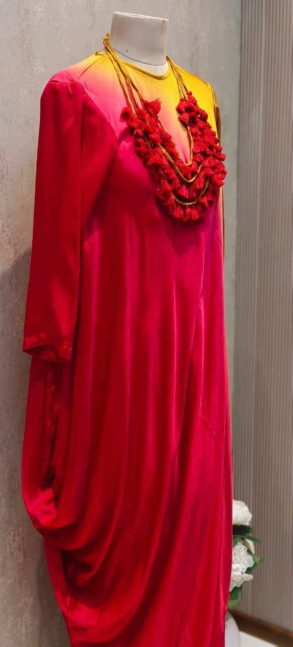 Modal Satin Very Stylish Drape Look Dual-Tone Festive Fusion Indo-Western Wear With Separate Neck Piece- 12842, 12841