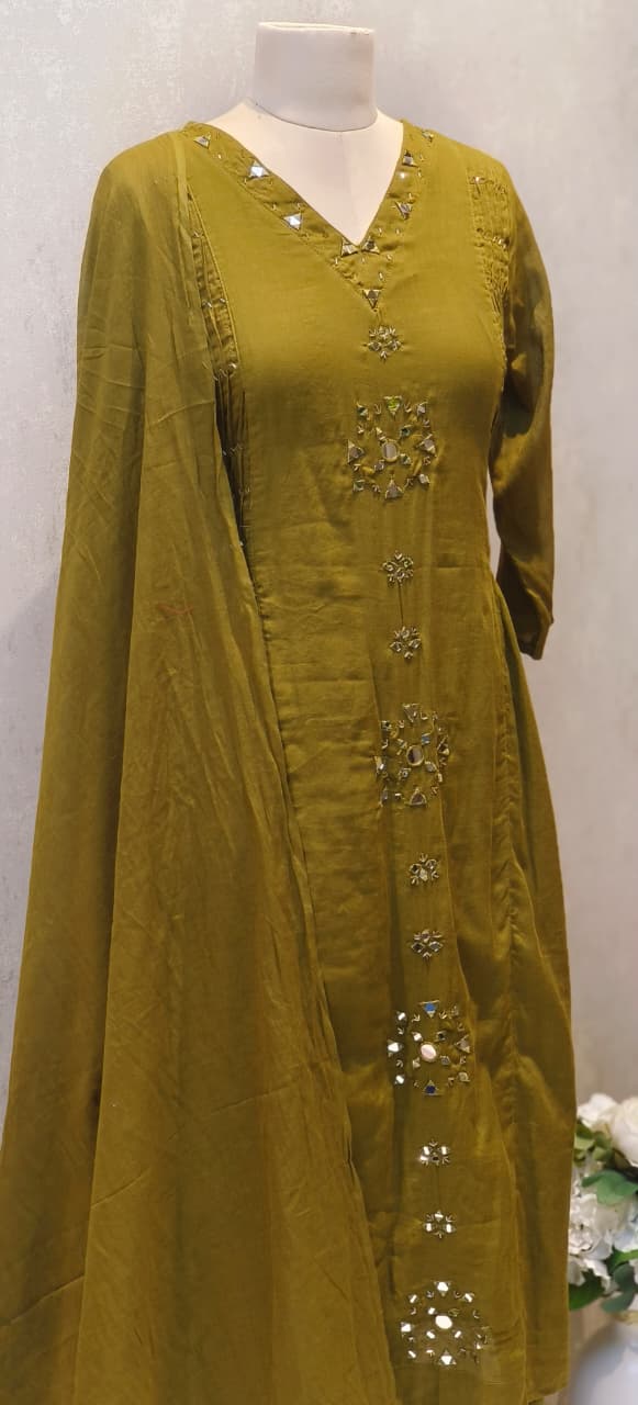 Real Mirror Thread Upwork A-Line Full Suit Set With Dupatta In Mul Cotton Fabric-12863,12864
