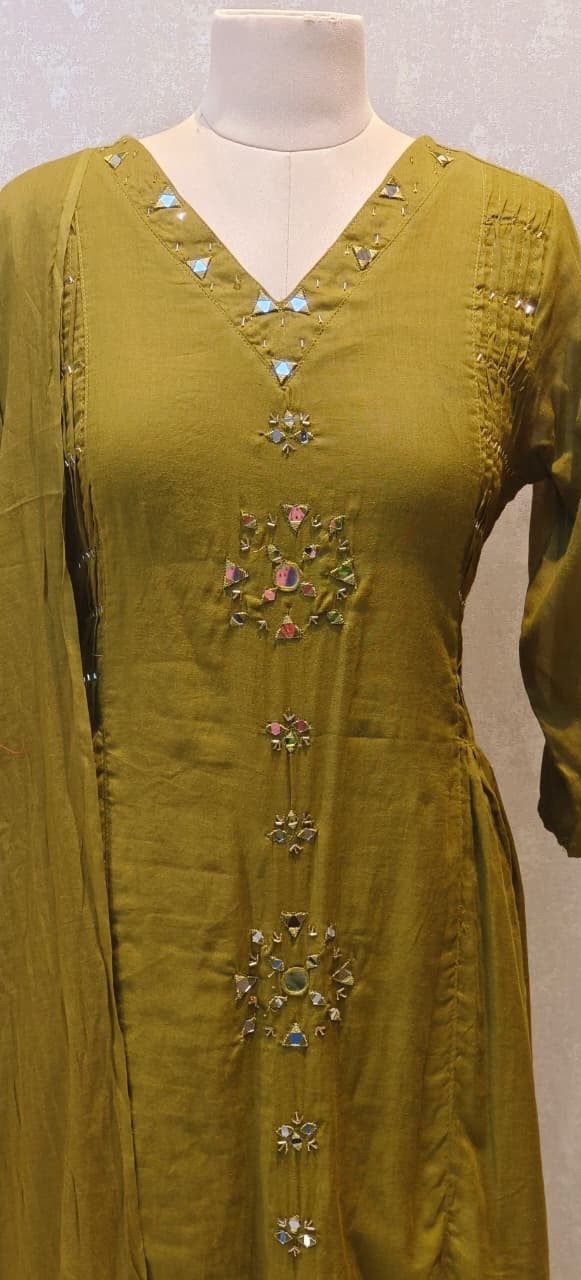 Real Mirror Thread Upwork A-Line Full Suit Set With Dupatta In Mul Cotton Fabric-12863,12864