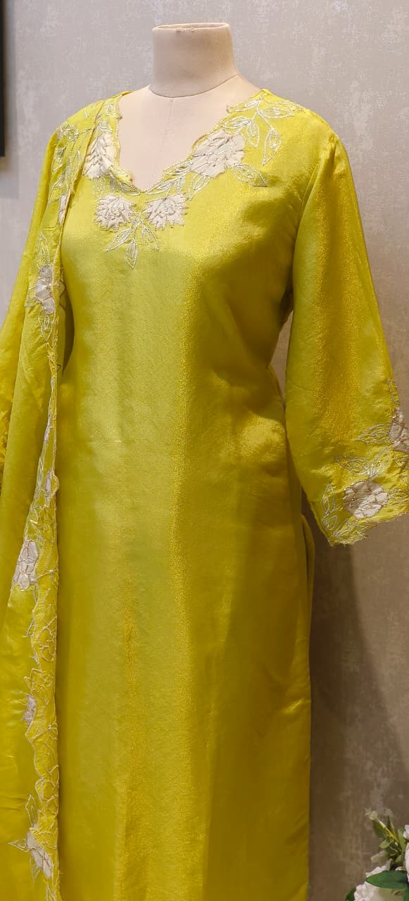 Floral Cut-Work Elegance With Stone Beaded Tissue Full Suit Set With Dupatta- 12744, 12745