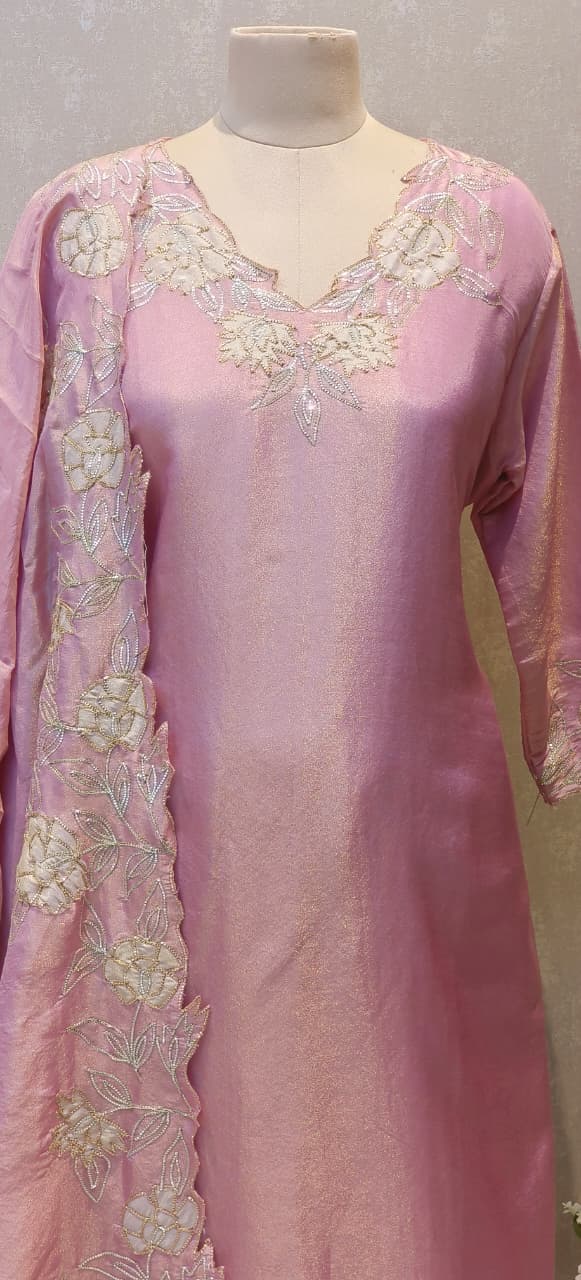 Floral Cut-Work Elegance With Stone Beaded Tissue Full Suit Set With Dupatta- 12744, 12745