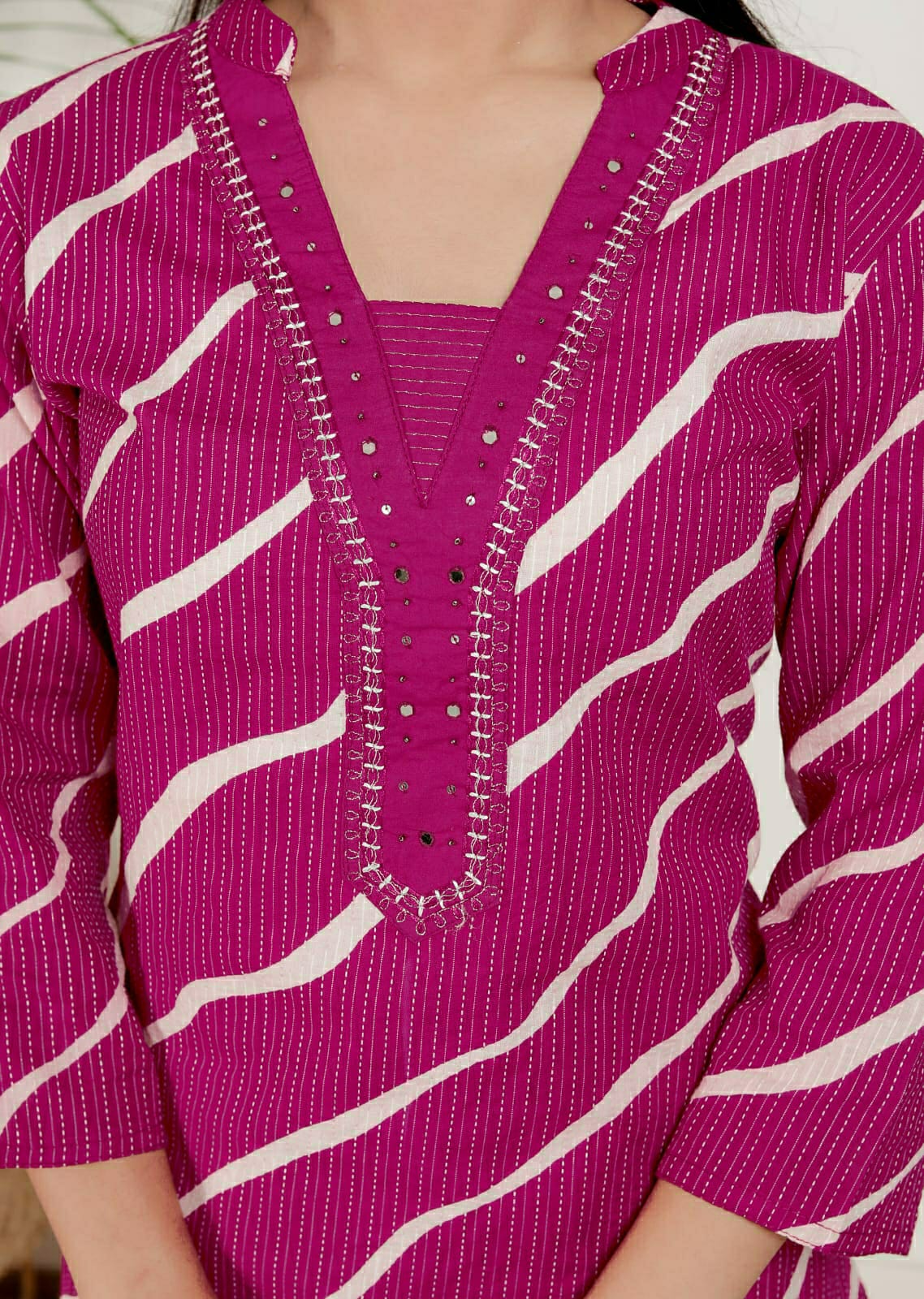 Lehriya Printex Cotton Bright Stripe Kurta Set with Floral Pant and Printed Border Dupatta