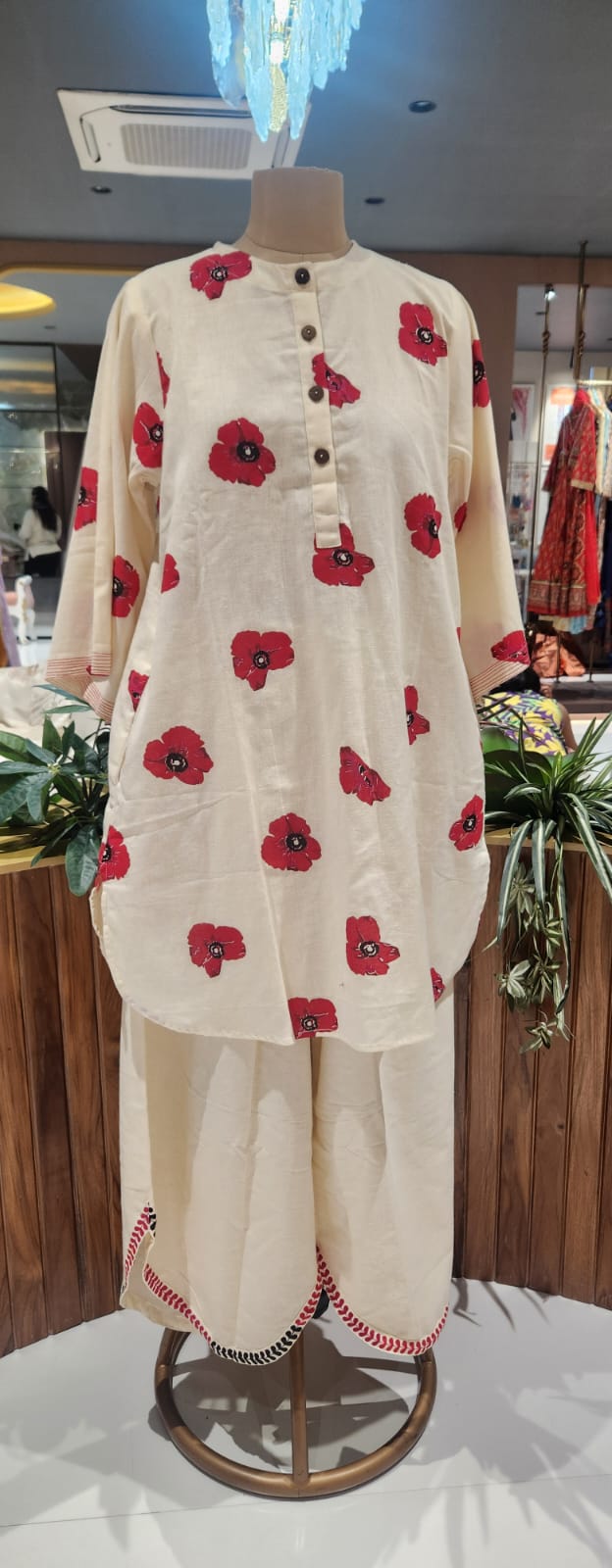 Giant Vibrant Flower Patch Mandarin Collared Co-Ord Set In Flex Cotton Fabric