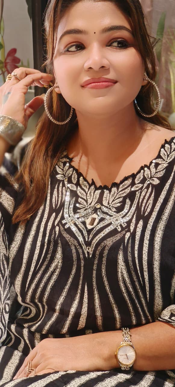 Elegant Georgette Monochrome Striped Kaftan-Style Kurta with Floral Border & Soft solid Bottom- 12905