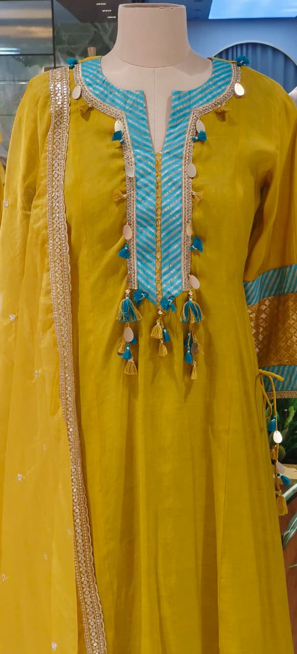 Boho Chic Designer A-Line Full Suit Set With Inner Bottom & Dupatta- 12926,27