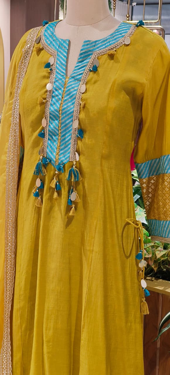 Boho Chic Designer A-Line Full Suit Set With Inner Bottom & Dupatta- 12926,27