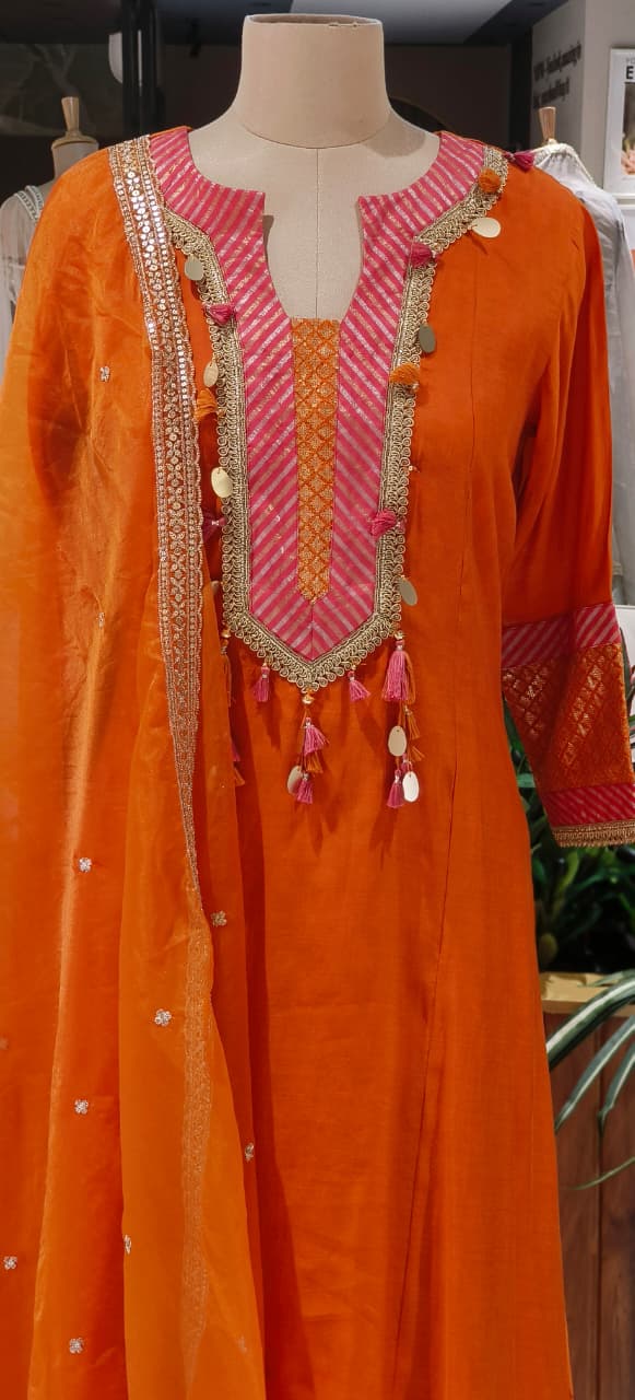 Boho Chic Designer A-Line Full Suit Set With Inner Bottom & Dupatta- 12926,27