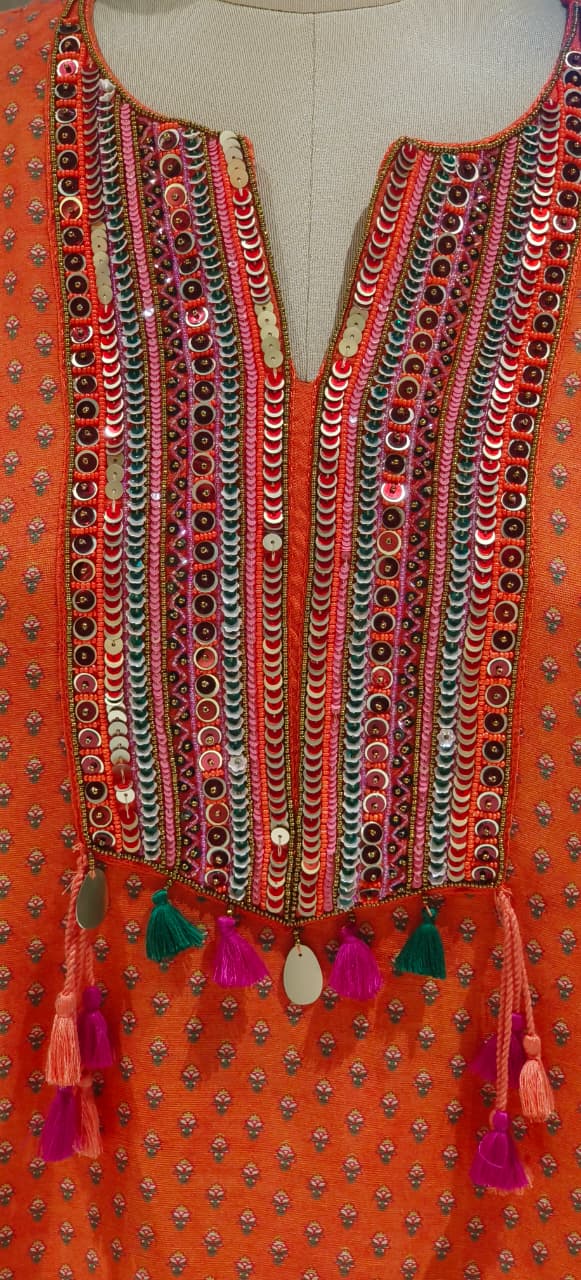 Vibrant Color Rajasthani Look High Low Tasseled Kurta Pant Set-12923,25,24