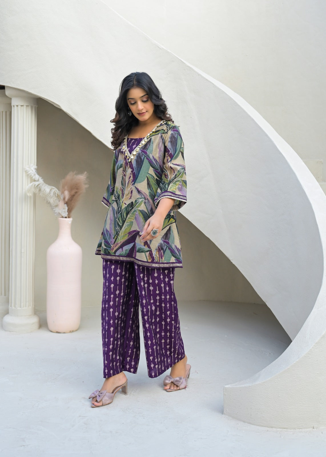 Golden Coin Tassel Hang Unique Multi Prints Buster With Outer & Bottom- 12888