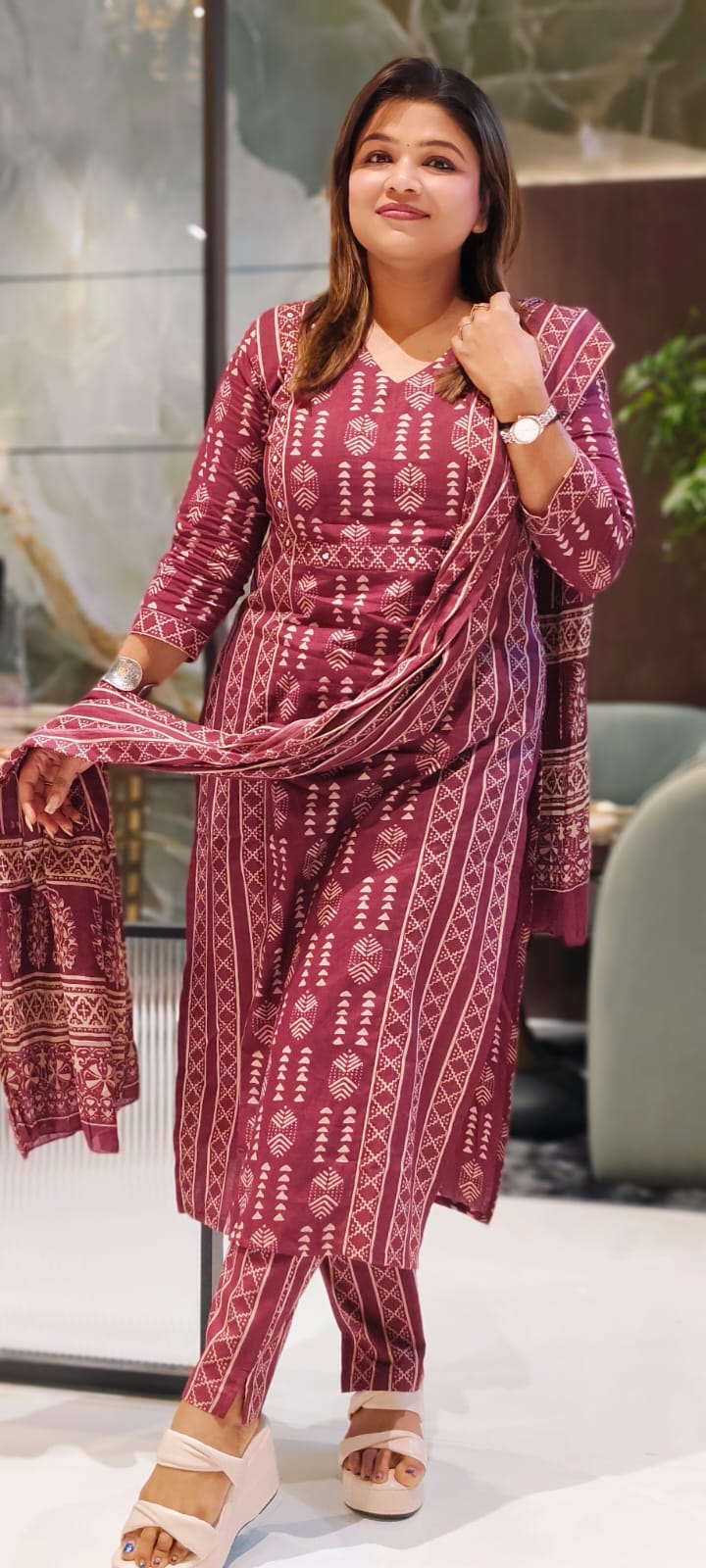 Classic Office Wear Handcrafted Block Print Cotton Kurta Set for Everyday Ethnic Wear