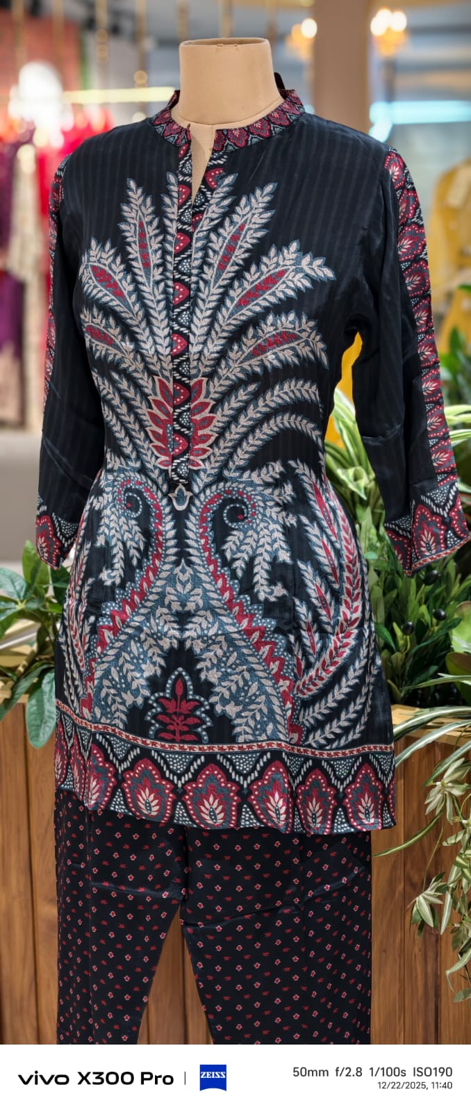 Multi Prints Folk Art Mandarin Collar Kurta Pant Set In Crepe Fabric- 12952