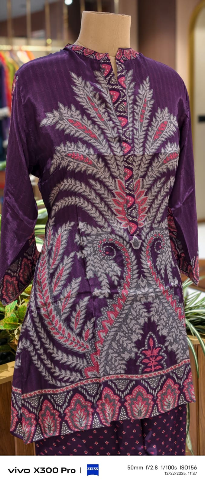 Multi Prints Folk Art Mandarin Collar Kurta Pant Set In Crepe Fabric- 12952