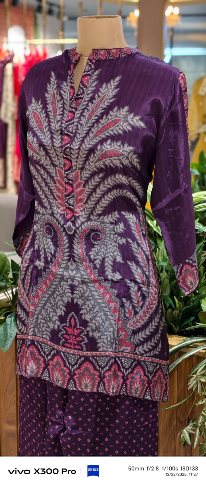 Multi Prints Folk Art Mandarin Collar Kurta Pant Set In Crepe Fabric- 12952