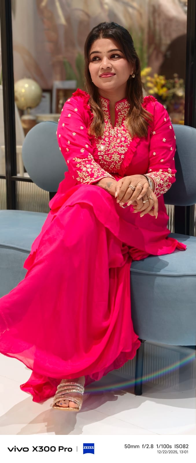 Noor-E-Zar Heavily Embroidered Boho Neck Chinon High Low Solid Kurta With Dhoti Skirt- 12974