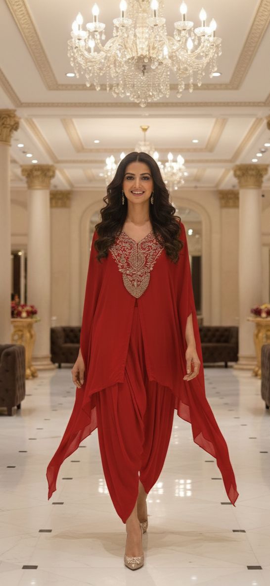 Mughal Golden Grace Embroidered Chinon Cape With Padded Buster & Tulip Bottom- 12876