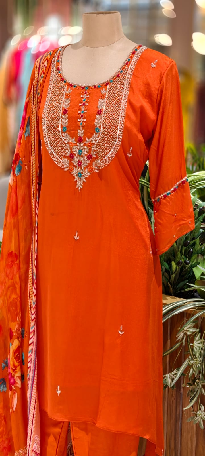 Sequin Placement With Thread Sticth Work Bright A-Line Full Suit Set With Dupatta In Georgette Fabric- 12959