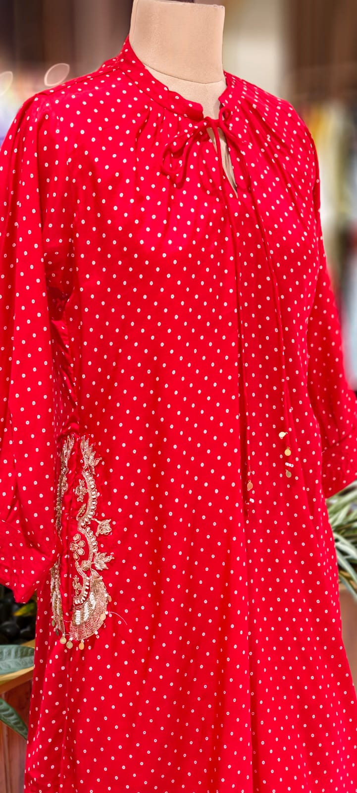 Ruby Dot Chic A-Line Kurta With Matching Bottom & Pockets In Muslin Fabric- 12994