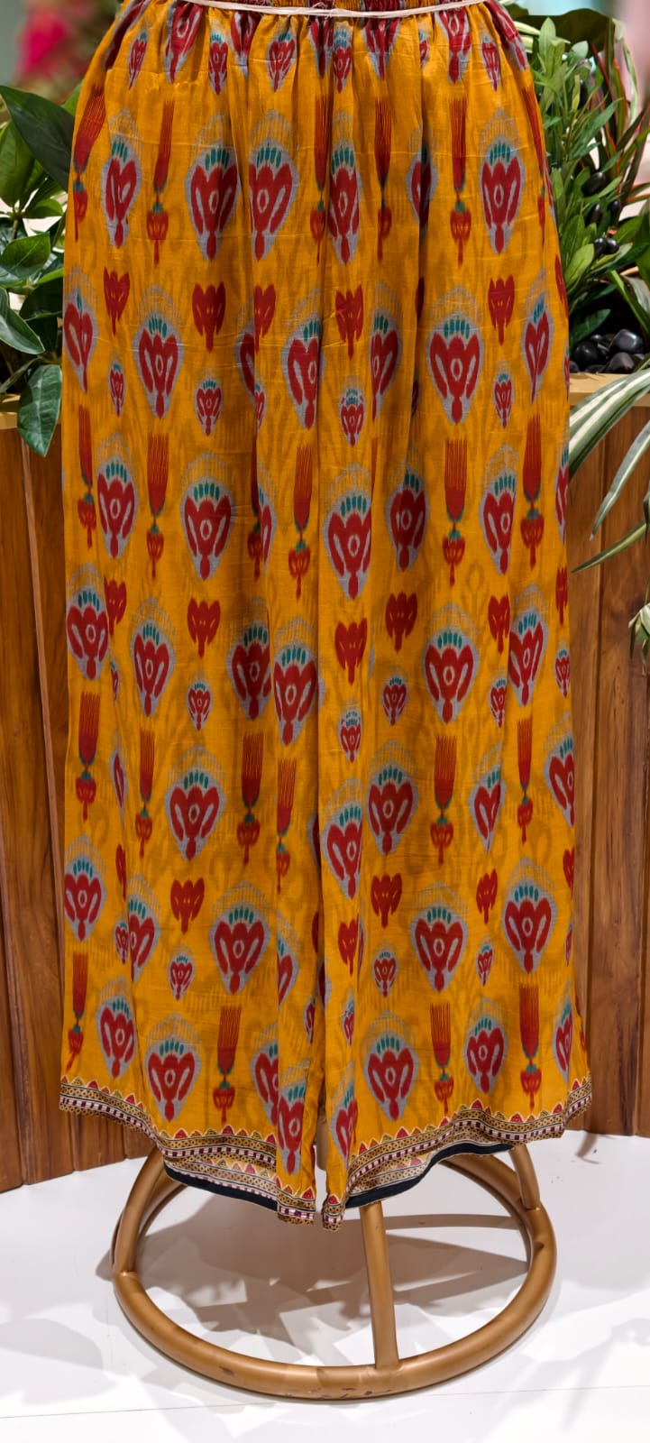 Folk Motif Mustard Ikat-Inspired Kurta Pant Set In Muslin Fabric- 12984