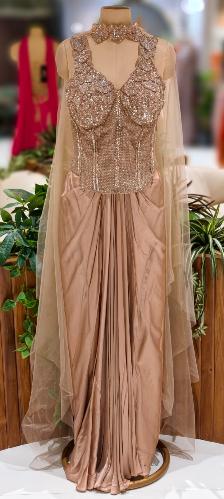 Glamorous Shimmery Hand Worked Busted Blouse Designer Drape Skirt- 11620 (Dispatching After 45 Days On Orders)