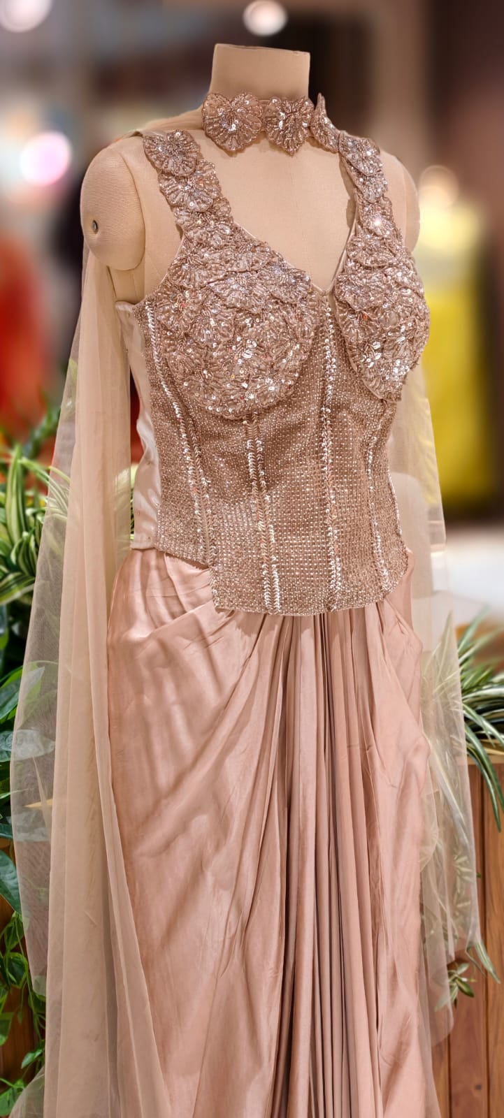 Glamorous Shimmery Hand Worked Busted Blouse Designer Drape Skirt- 11620 (Dispatching After 45 Days On Orders)