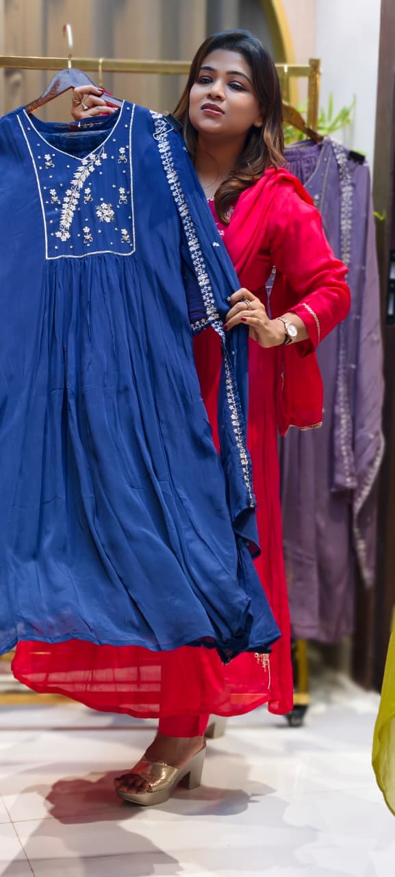 Cut-Dana With Tiny Pearl Chinon A-Line Full Suit Set With Fine Work Dupatta- 13046