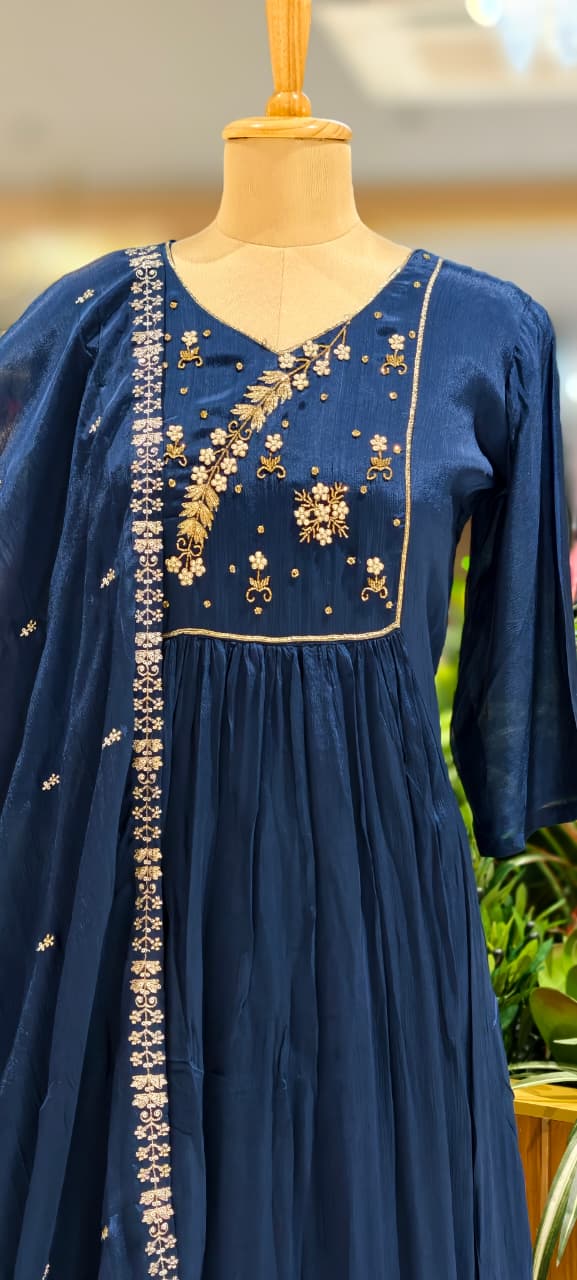 Cut-Dana With Tiny Pearl Chinon A-Line Full Suit Set With Fine Work Dupatta- 13046