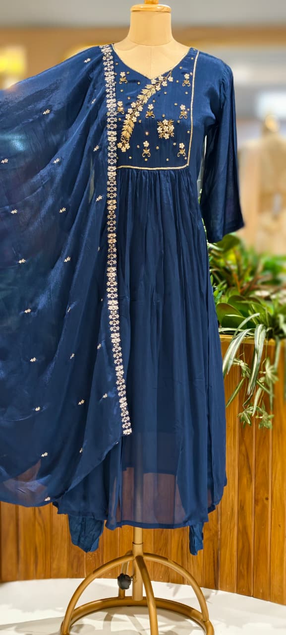 Cut-Dana With Tiny Pearl Chinon A-Line Full Suit Set With Fine Work Dupatta- 13046