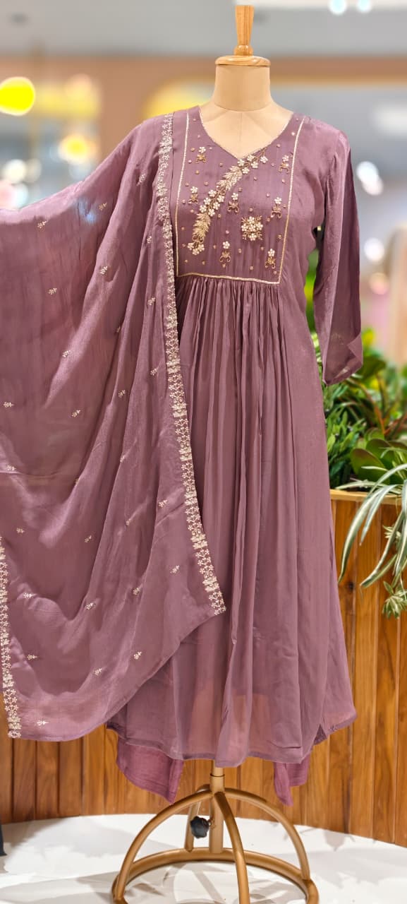 Cut-Dana With Tiny Pearl Chinon A-Line Full Suit Set With Fine Work Dupatta- 13046