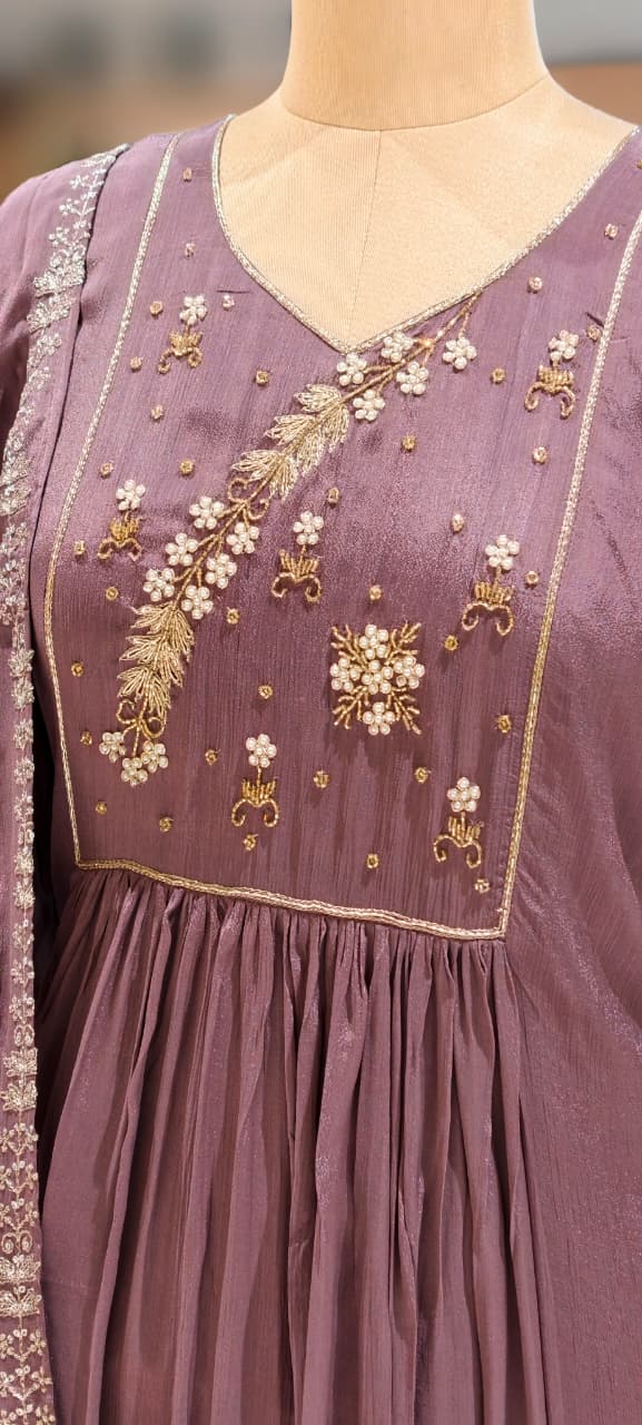 Cut-Dana With Tiny Pearl Chinon A-Line Full Suit Set With Fine Work Dupatta- 13046