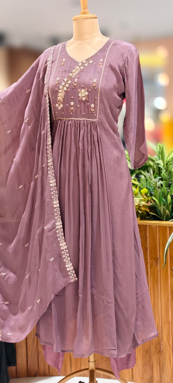 Cut-Dana With Tiny Pearl Chinon A-Line Full Suit Set With Fine Work Dupatta- 13046