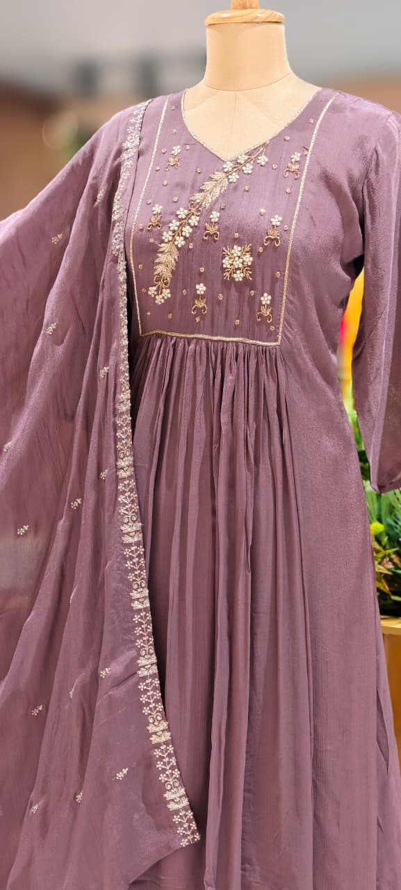 Cut-Dana With Tiny Pearl Chinon A-Line Full Suit Set With Fine Work Dupatta- 13046