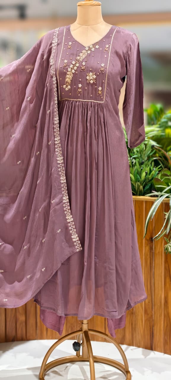 Cut-Dana With Tiny Pearl Chinon A-Line Full Suit Set With Fine Work Dupatta- 13046