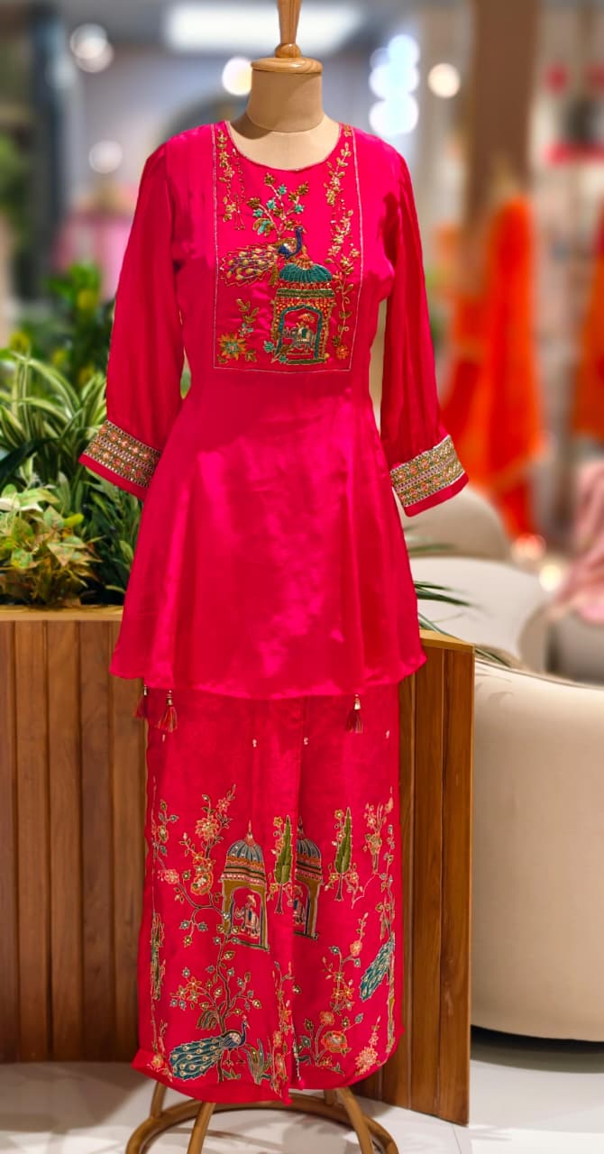 Figured Embroidery With Cut-Dana Outline A-Line Balloon Sleeve Kurta With Worked Straight Bottom- 13068