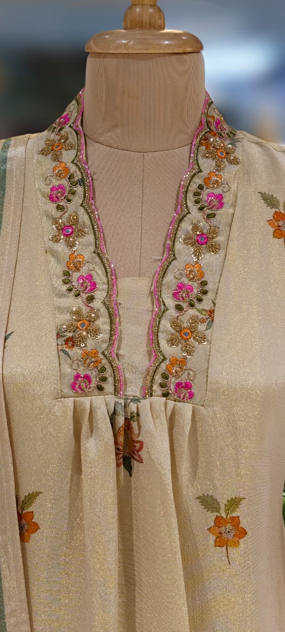 Digital Floral Patterned Print Unique Cut-Work Neck Line Full Suit Set With Dupatta-13078