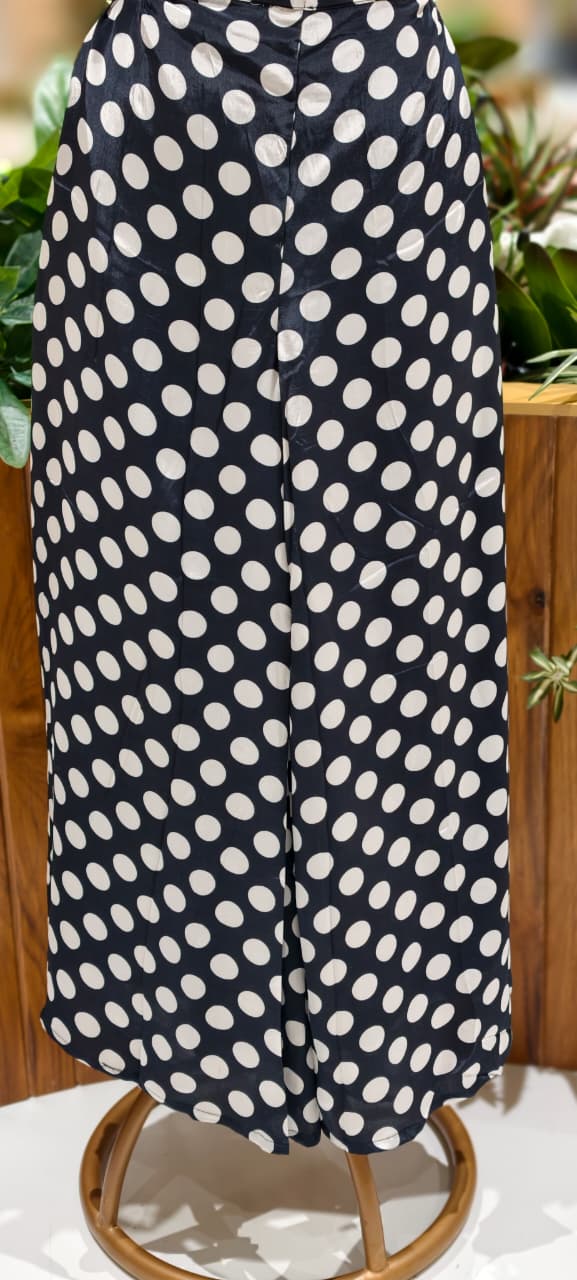 Minimal Collar & Cuff Popped Embroidery Work Very Simple Upper With Polka Printed Loose Bottom- 12918