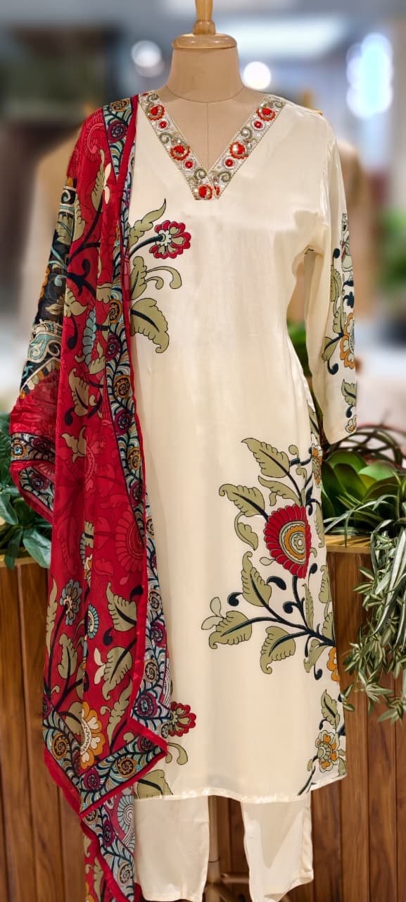 Very Uniquely Digital Printed V-Neck Line Suttle Full Suit Set With Dupatta In Crepe Fabric- 13076