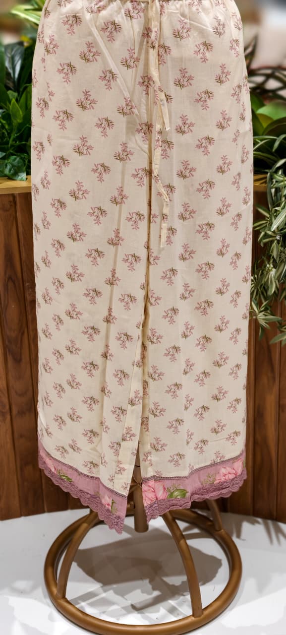 Rose Floral Printed Cut-Work Crosia Lace A-Line Full Suit Set With Dupatta In Cotton Fabric-