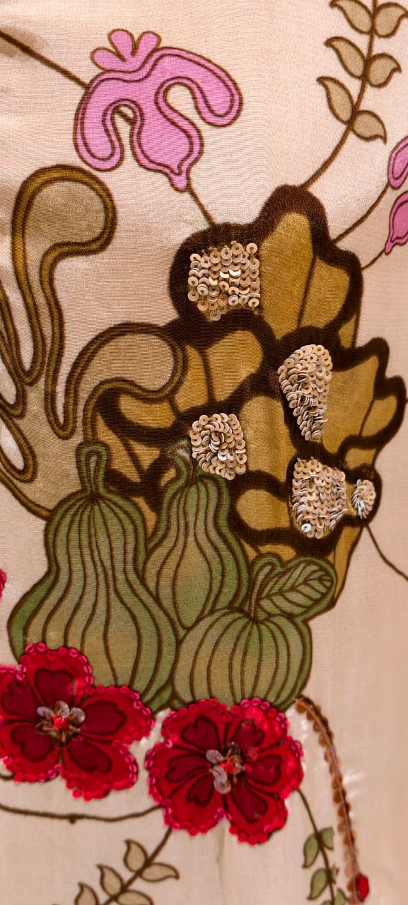 Elegant Beige Printed Kurta With Artistic Motif Detailing & Coordinated Pants- 13092