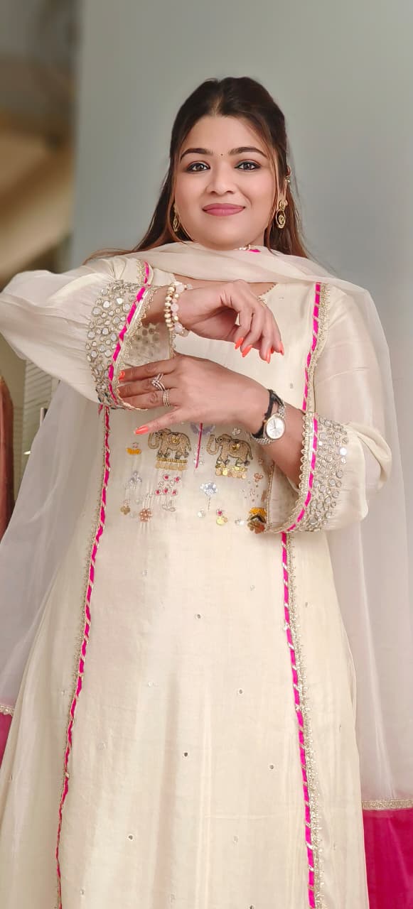 Figure Embroidery Real Mirror With Sequin Elegance Tissue Highlighted A-line Full Suit Set With Dupatta- 11324