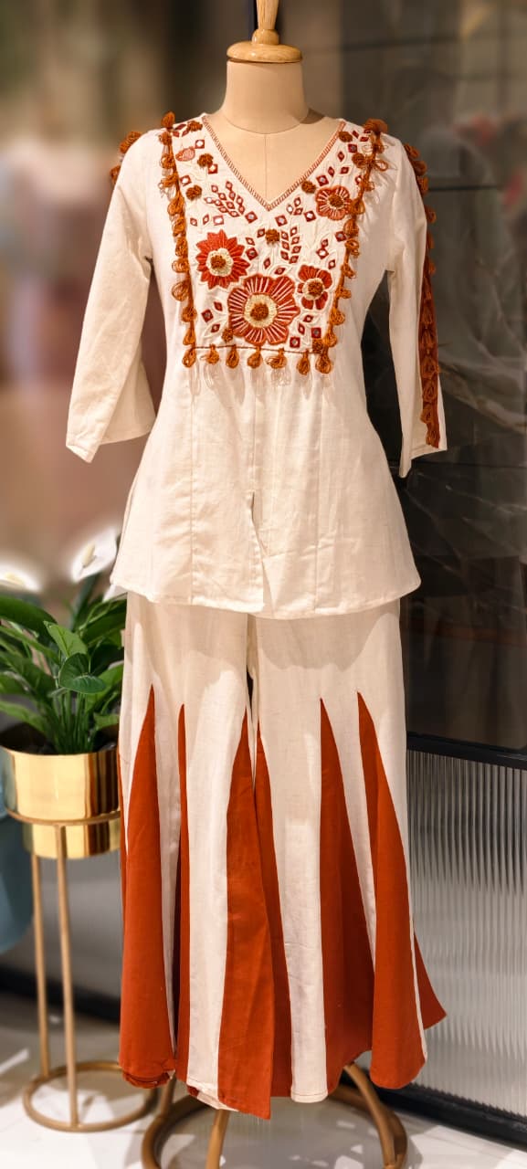 Pure Thread Embroidery Boho Chic Flex Cotton Matching Co-Ord Set- 13210