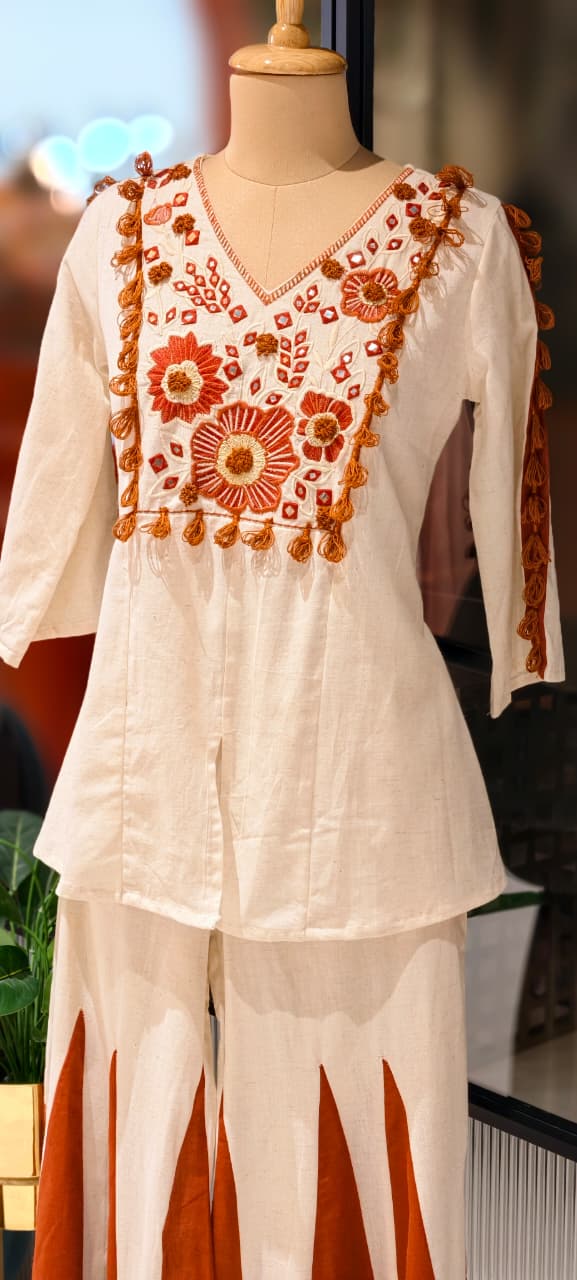 Pure Thread Embroidery Boho Chic Flex Cotton Matching Co-Ord Set- 13210