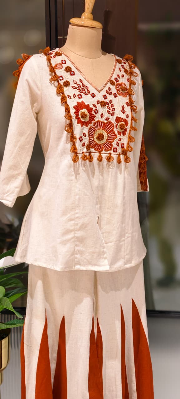 Pure Thread Embroidery Boho Chic Flex Cotton Matching Co-Ord Set- 13210