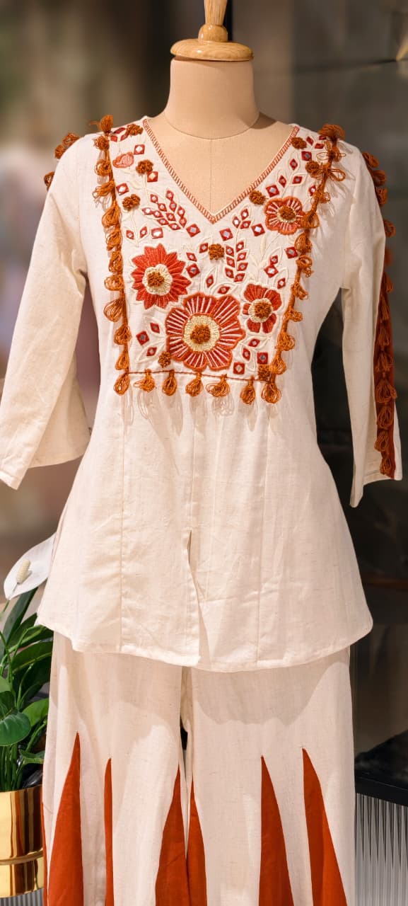 Pure Thread Embroidery Boho Chic Flex Cotton Matching Co-Ord Set- 13210