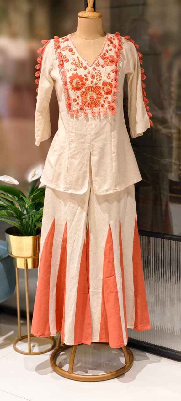 Pure Thread Embroidery Boho Chic Flex Cotton Matching Co-Ord Set- 13210